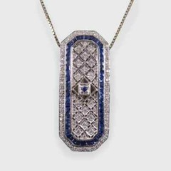 Art Deco Style Sapphire & Lab Created Diamond Wedding 14k White Gold Fn Pendant