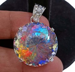 Pretty Round Cut 87 Ct Mystic Topaz 925 Sterling Silver Gemstone Pendant 4OUW