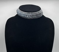 Vtg-BLUE RHINESTONE-Necklace-Choker-Ring-Bracelet-Clip-on Earrings SET