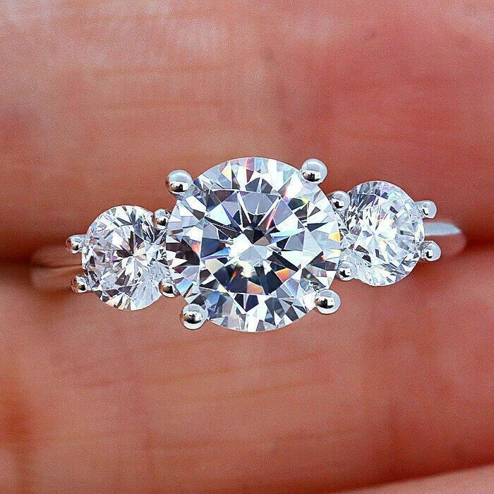 2.30Ct White Round Cut Moissanite Engagement Ring 14k White Gold Finish