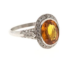 Estate Rare Orange 4.00ct Oval Orange Sapphire Diamond Filigree Platinum Ring