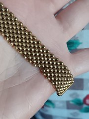 Antique *Damaged* Brass Mesh Link Bracelet Rectangle Clasp People Scene 7″