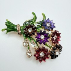 Napier Gold-Tone Enameled Colorful Bouqet Flowers Rhinestone Brooch Pin