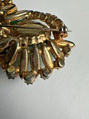 Vintage Juliana D&E Green & Blue Swirl Rhinestone Brooch Pin & Clip Earrings Set