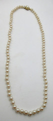 VTG 25″ PRETTY KNOTTED Necklace cream off white faux pearl gold tone metal slide