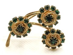 Vintage Judy Lee Jewels Green Gold Earrings & Matching Brooch On Original Tag