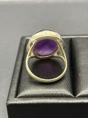 Vintage Sterling Silver 25x17MM Amethyst Cab Ring 7 Grams Size 9 E22