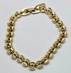Vintage Revlon Gold Tone Double Row Navette Link Bracelet Fold Over Clasp 7.5 in