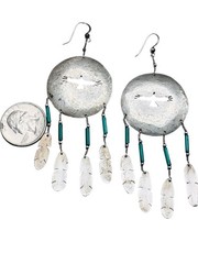 Vintage Sterling Silver Navajo Thunderbird Dream Catcher Earrings