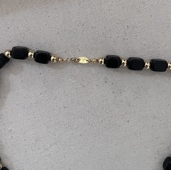 Trifari Signed 1970’s 1980’s Black Gold Resin Acetate Metal Beaded 30” Necklace