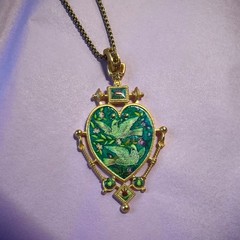 Vintage European Heart Enamel Necklace Unique Dove Inlay Retro Pendant Jewelry
