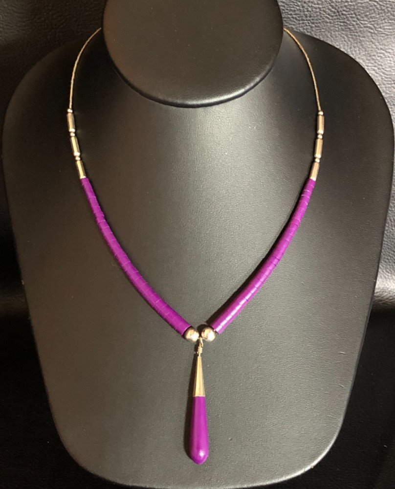 Vintage Native American Purple Sugilite Necklace Liquid Silver Navajo 925 6110
