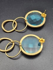 Gorgeous Chic Aquamarine Color Glass Gold Tone Pierced Earrings Not Marked