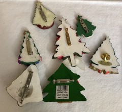 Vintage Christmas Tree Pin Brooch Lot 7 Holiday Festive Trees 3D