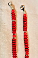 Necklace, Vintage Red glass & plastic beads separated by metal discs