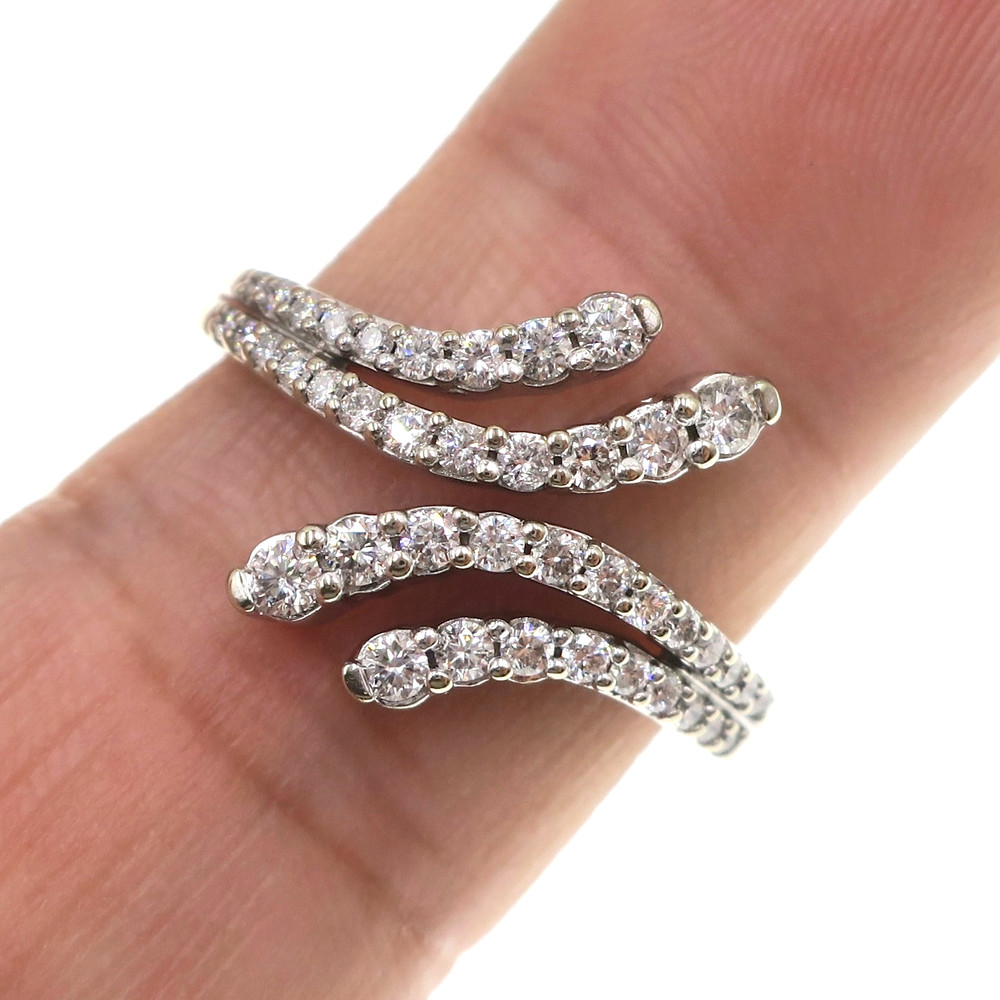 Designer 10k Solid White Gold 1ct Natural Diamond Double By-Pass Ring Size 8.5