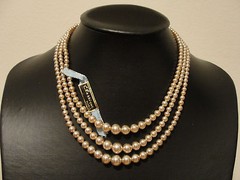 3 strand faux pearl necklace 14.5″-17″ Japan “Classique Pearls” aged condition