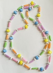 Vintage Pastel Beaded Necklace with Colorful Marble Lucite Beads and Glass Space