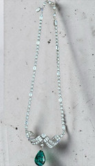 Vintage Schoffel 16″ Rhinestone & Faux Cabochon Emerald Green Necklace 1930s