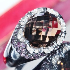 14k white gold sz 6.5 ring 9.02ct fancy smoky quartz pink sapphire diamond 6.2gr