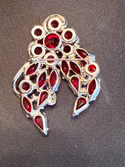 Vintage Mid Century Ruby Red Rhinestone Brooch Rhodium Plated Open Back Unsigned