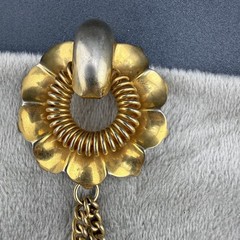 Vintage Double Brooch Set Chatelaine Gold Tone Chain
