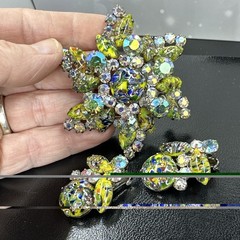 Juliana D&E Millefiori Harlequin AB Rhinestone Earring Set 2689 Brooch 3148 RARE