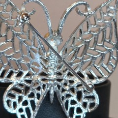 Vintage Avon Butterfly Brooch Silver Gold Tone Filigree Blue crystal Rhinestones