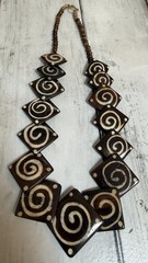 Vintage Boho Bone or Horn Statement Necklace Tribal Spiral Geometric Design