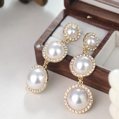 European and American Baroque Pearl Earrings – Retro Full-Diamond Pearl Studs