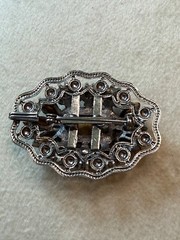 Vintage Silver-Tone Brooch Pendant Multicolor Czech Art Glass 2×1.5 Inches Blue