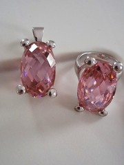 Vtg Faceted Pink Topaz Quartz Statement Ring & Pendant Set Sz 8 Sterling Silver