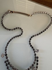 Vintage ArtDeco Necklace Clear / Gray Rhinestone Rhodium Plate Prong Princess