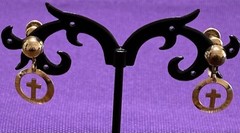 JMS Signed 1/20 12 KT Gold Filled Screw Back Earrings Crosses Open Circles Vtg
