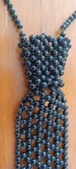 Vintage Necklace Beaded Black Tie