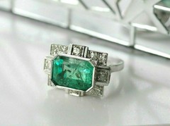 4 CT Green Emerald Cut CZ Art Deco Antique Style Wedding Ring In Sterling Silver