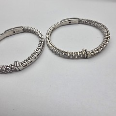 Signed JCL Clear Crystal Silver Tone Hinged Hoop Clip On Earrings Vintage