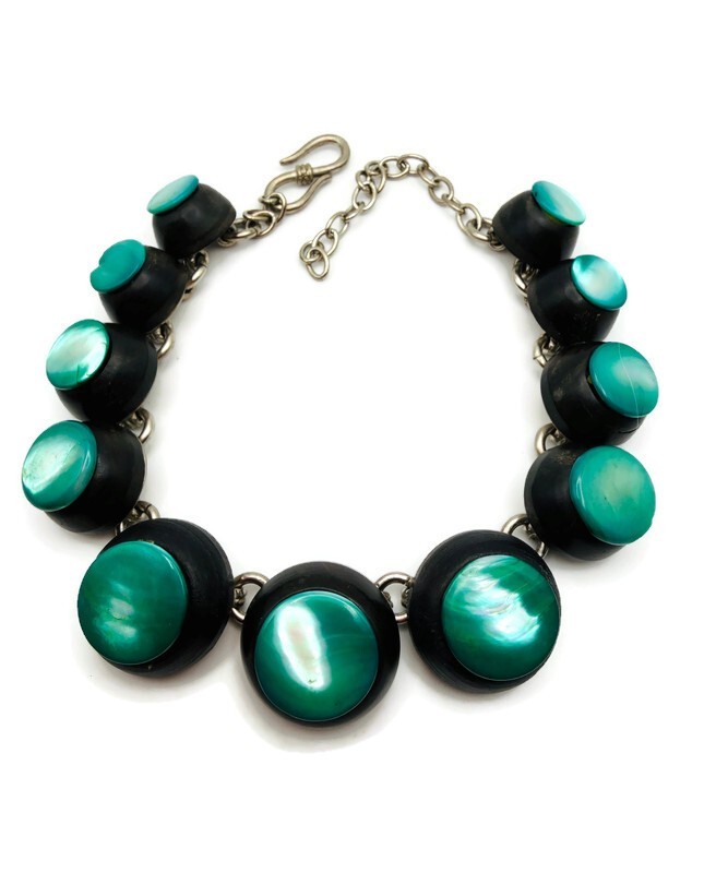 Vintage YSL Yves Saint Laurent Green and Wood Necklace 1980’s