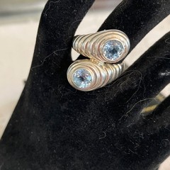 VTG Genuine Sky Blue Topaz Sterling Silver 925 Wrap Ring Sz 5.75