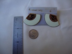 VINTAGE SAMUEL HUANG SIGNED CLOISONNE RETRO ABSTRACT BLACK WHITE ENAMEL EARRINGS