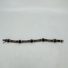 Vintage Sterling Silver 925 Marcasite and Black Onyx Link Bracelet 7.5 Inches