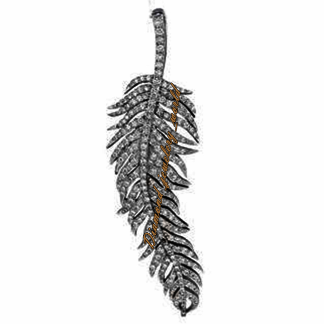 Vintage 2.90ctw Genuine Old Mine Rose Cut Diamond Silver Feather Pendant Jewelry
