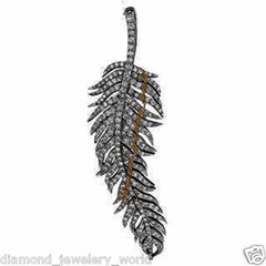 Vintage 2.90ctw Genuine Old Mine Rose Cut Diamond Silver Feather Pendant Jewelry