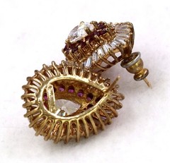 Sterling Silver Gold Plated Purple Clear Crystal Tear Drop Earrings Pre-owned