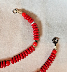 Necklace, Vintage Red glass & plastic beads separated by metal discs