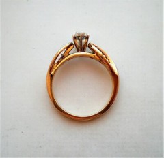 Vintage 14k Yellow White Gold 0.24CT Marquise & Round Diamond Engagement Ring P