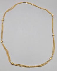 Vintage Monet Gold Tone Triple Chain Knotted Gold Tone Beads Station Necklace