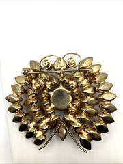Vintage XL Butterfly Cluster Brooch Pin 40s Rootbeer Crystal Statement