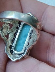 Vintage Blue Latimar Floral Sterling Silver Ladies Ring Sz 11.25