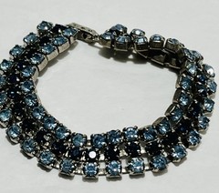 Vintage Triple Strand Blue Rhinestone Sapphire Blue And Light Blue Glass Stones